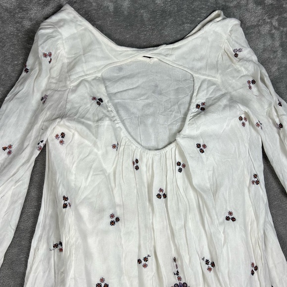 Free People Dress Womens XS Oxford Embroidered Boho Cut Out Long Sleeve Mini - Picture 6 of 9